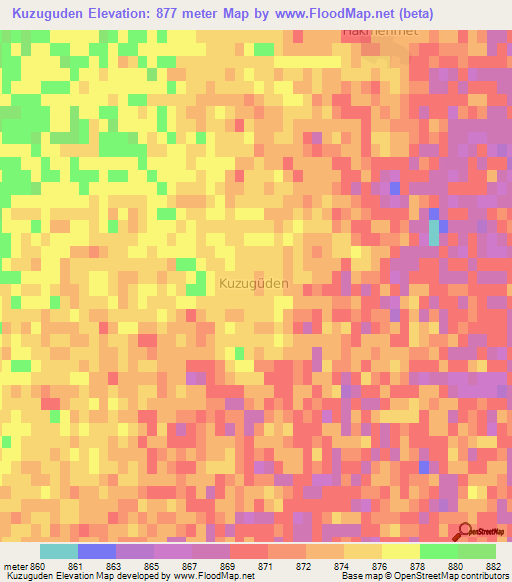 Kuzuguden,Turkey Elevation Map