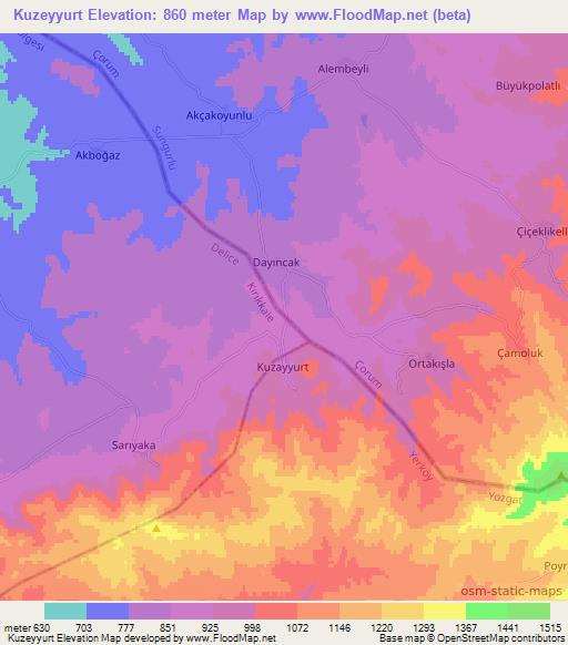 Kuzeyyurt,Turkey Elevation Map