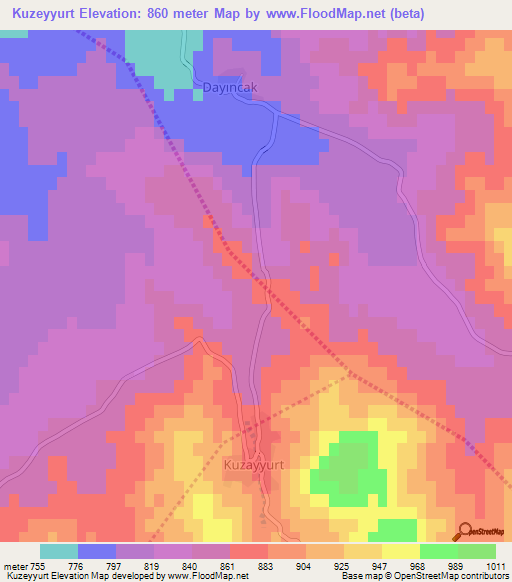 Kuzeyyurt,Turkey Elevation Map