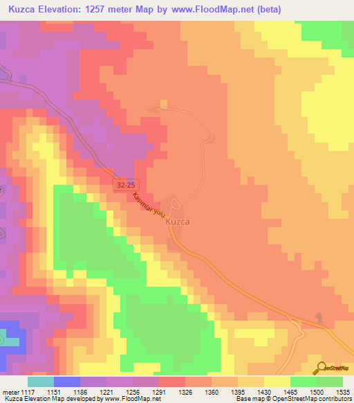 Kuzca,Turkey Elevation Map