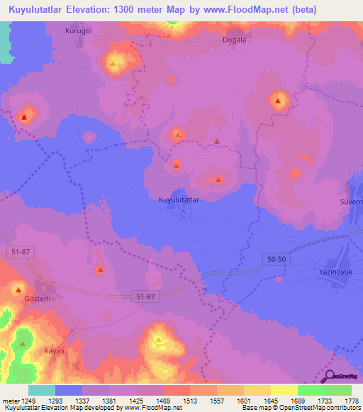 Kuyulutatlar,Turkey Elevation Map