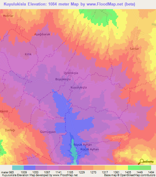 Kuyulukisla,Turkey Elevation Map