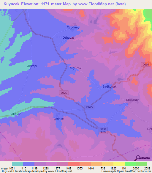 Kuyucak,Turkey Elevation Map