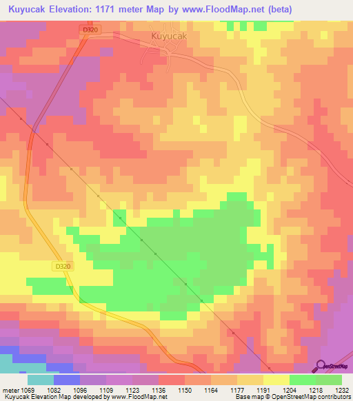 Kuyucak,Turkey Elevation Map