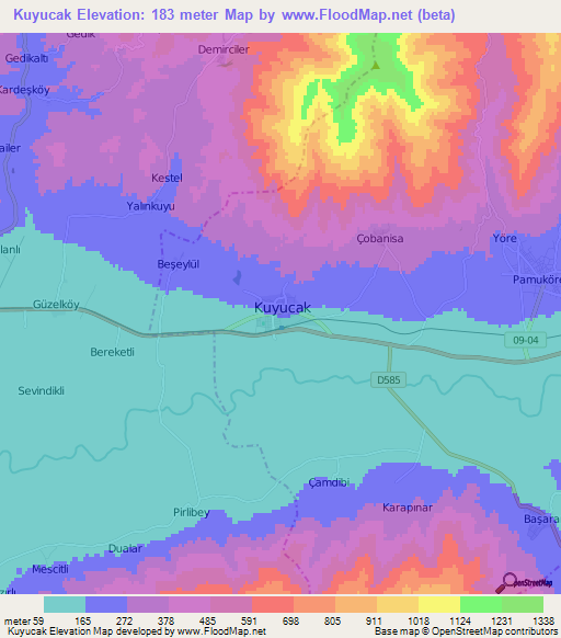 Kuyucak,Turkey Elevation Map