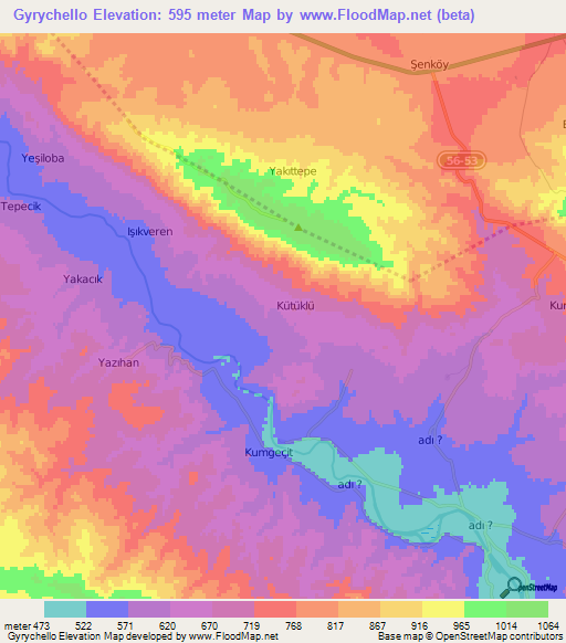 Gyrychello,Turkey Elevation Map