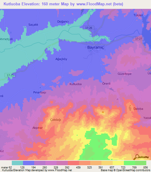 Kutluoba,Turkey Elevation Map