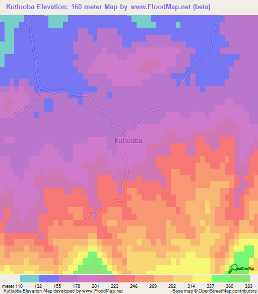 Kutluoba,Turkey Elevation Map