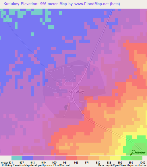 Kutlukoy,Turkey Elevation Map