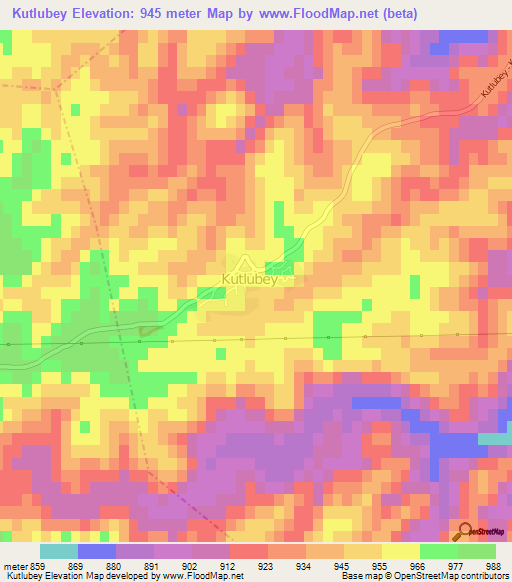 Kutlubey,Turkey Elevation Map