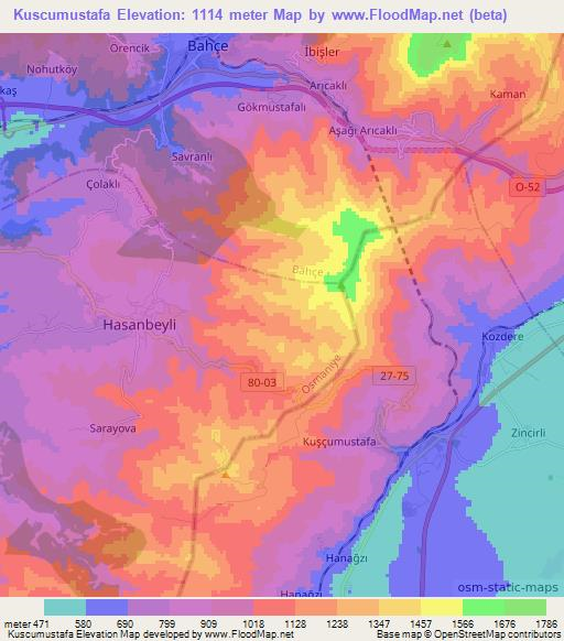 Kuscumustafa,Turkey Elevation Map