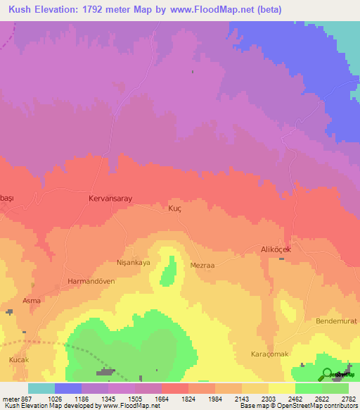 Kush,Turkey Elevation Map