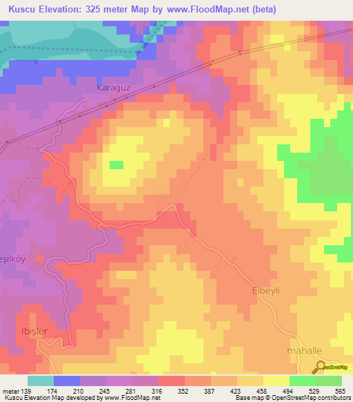 Kuscu,Turkey Elevation Map