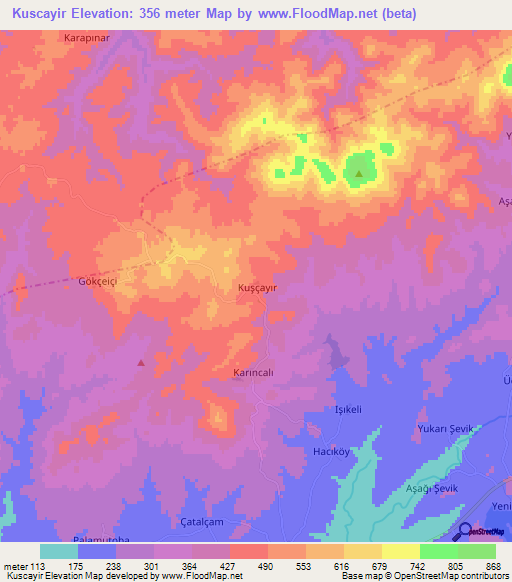 Kuscayir,Turkey Elevation Map