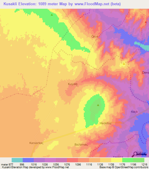 Kusakli,Turkey Elevation Map