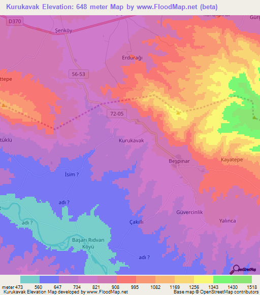 Kurukavak,Turkey Elevation Map