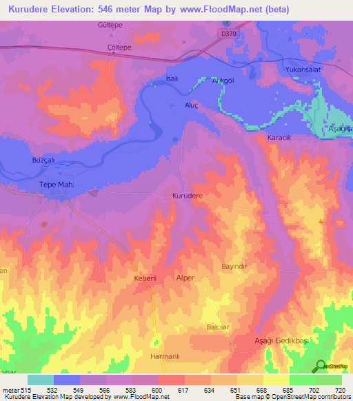 Kurudere,Turkey Elevation Map