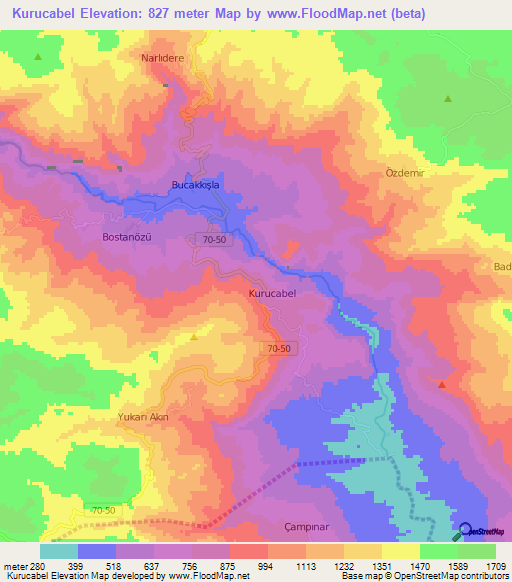 Kurucabel,Turkey Elevation Map