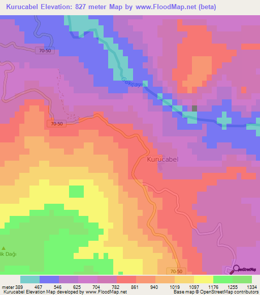 Kurucabel,Turkey Elevation Map