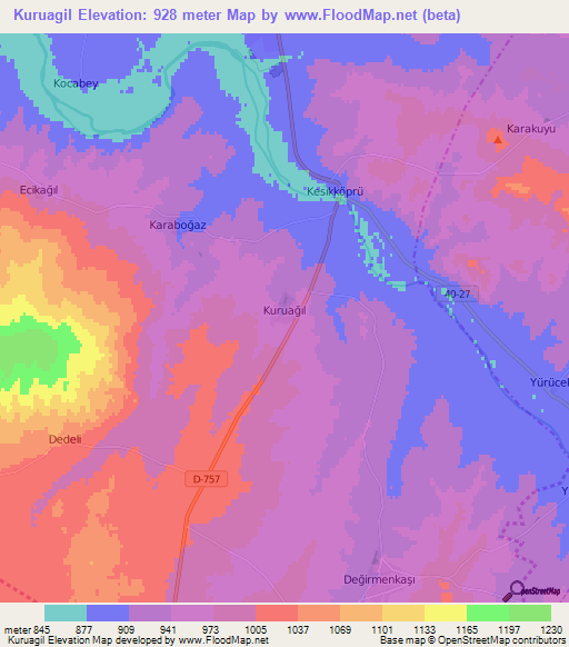 Kuruagil,Turkey Elevation Map