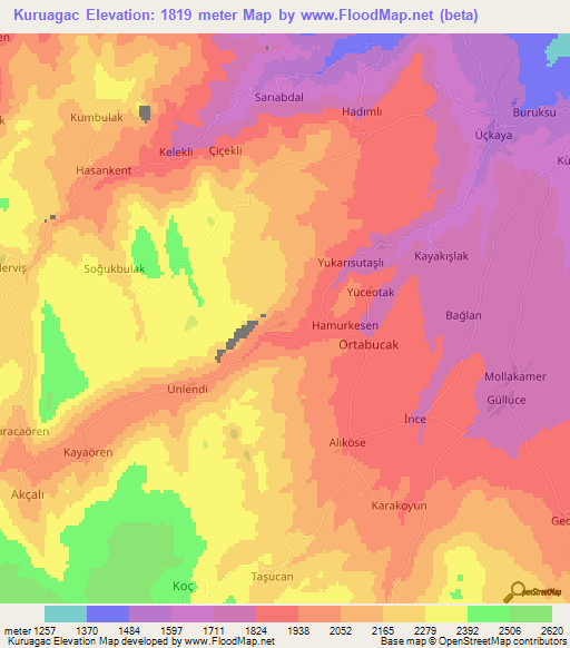 Kuruagac,Turkey Elevation Map