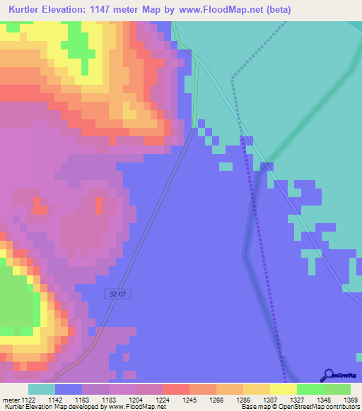 Kurtler,Turkey Elevation Map