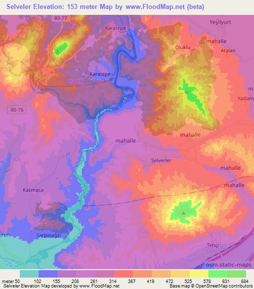 Selveler,Turkey Elevation Map