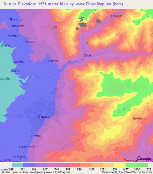 Kurtlar,Turkey Elevation Map