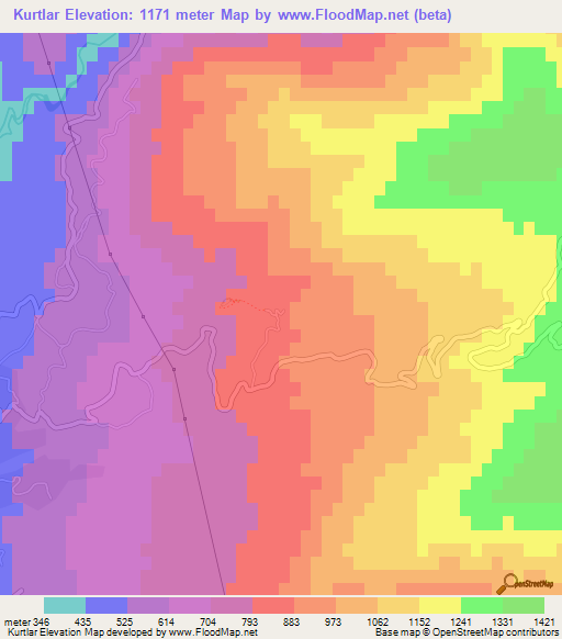 Kurtlar,Turkey Elevation Map