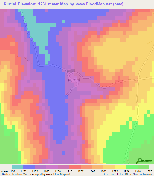 Kurtini,Turkey Elevation Map