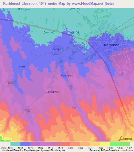 Kurtderesi,Turkey Elevation Map