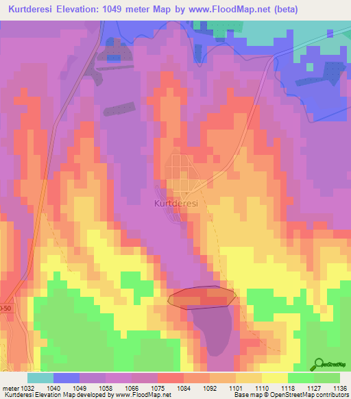 Kurtderesi,Turkey Elevation Map