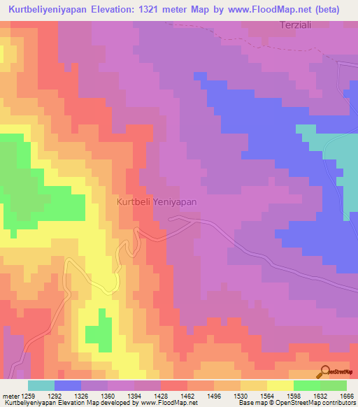 Kurtbeliyeniyapan,Turkey Elevation Map