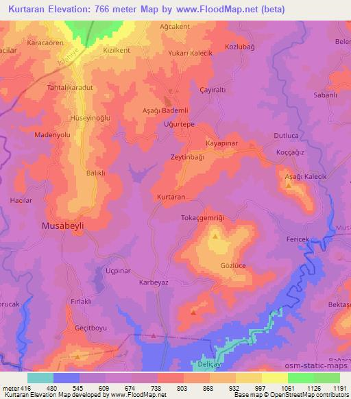 Kurtaran,Turkey Elevation Map