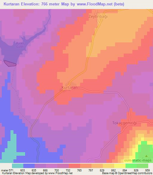 Kurtaran,Turkey Elevation Map