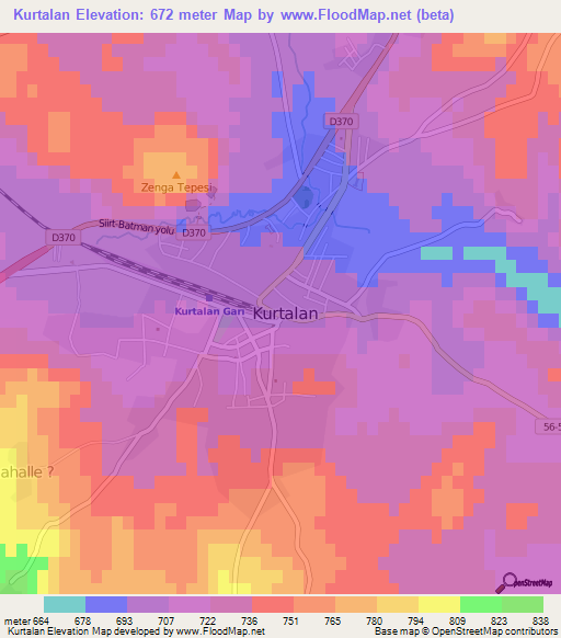 Kurtalan,Turkey Elevation Map