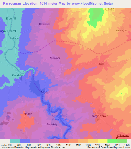 Karaosman,Turkey Elevation Map