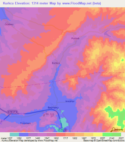 Kurkcu,Turkey Elevation Map