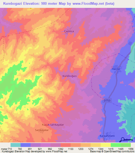 Kurebogazi,Turkey Elevation Map