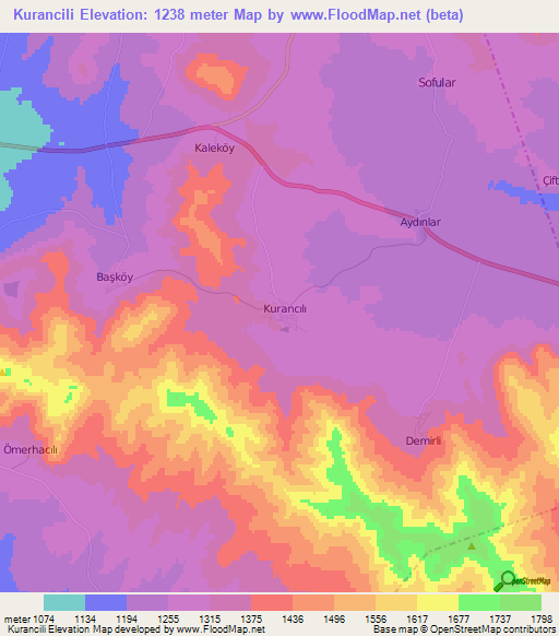 Kurancili,Turkey Elevation Map