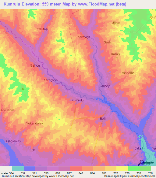 Kumrulu,Turkey Elevation Map