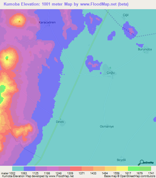 Kumoba,Turkey Elevation Map