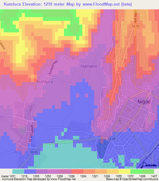 Kumluca,Turkey Elevation Map