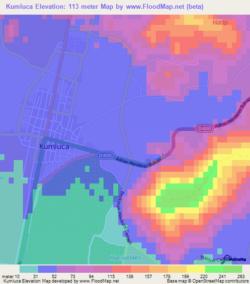 Kumluca,Turkey Elevation Map