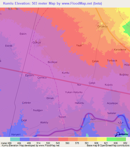 Kumlu,Turkey Elevation Map