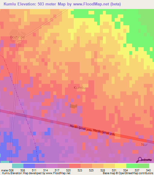 Kumlu,Turkey Elevation Map