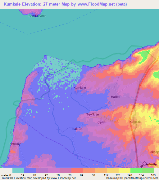 Kumkale,Turkey Elevation Map