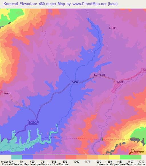 Kumcati,Turkey Elevation Map