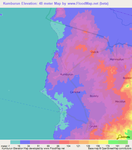 Kumburun,Turkey Elevation Map