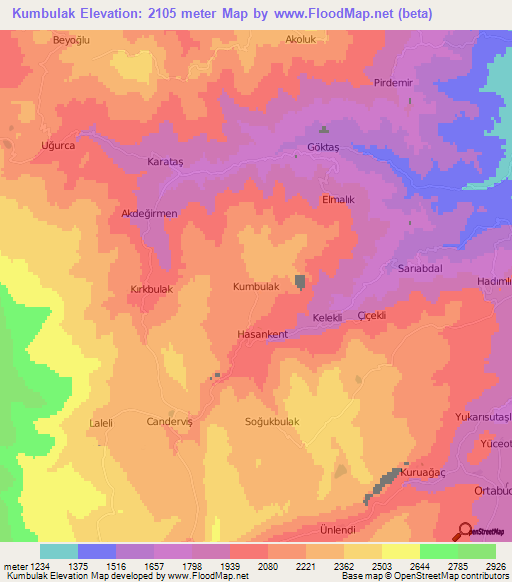 Kumbulak,Turkey Elevation Map